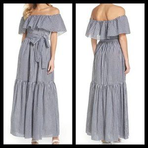Chelsea28 Blue and White Gingham Checked Dress